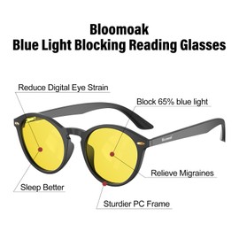 Bloomoak Blue Light Blocking Magnification Reading Glasses x1 x2 x3, Anti Computer Glare, Anti Eyestrain/Improve Sleep (Yellow, 2, x)