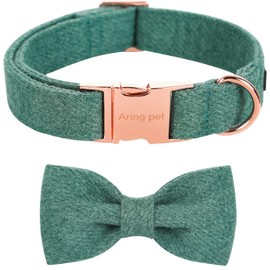 ARING PET Bowtie Dog Collar, Cotton Green Dog Collar with Bow, Comfortable Dog Collars Gifts with Metal Buckle for Small Medium Large Dogs