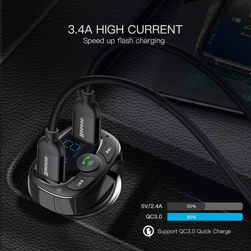 Baseus [Upgraded Version] Blue FM Transmitter for Car, Wireless FM
