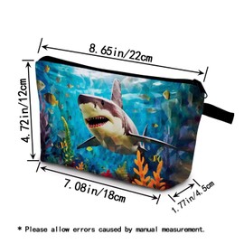 YULUENZE Shark Makeup Bag Cute Small Organizer Bag with Zipper Shark Cosmetic Bag Aesthetic Birthday Present for Women Sisters Friends
