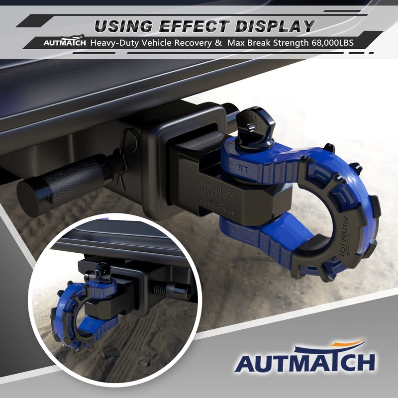 AUTMATCH Shackle Hitch Receiver 2" with 3/4" Mega D Ring