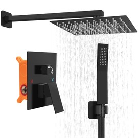 TENIGXT Wall-Mounted Bathroom Shower Faucet Set, With Shower Valve Shower Head and Handle Trim Kits, Rain Shower System(Matte black,10 Inch)