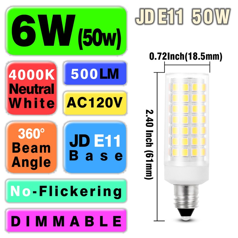 E11 Led Bulbs Dimmable,JDE11 120V 50 watt Halogen Candelabra Bulbs