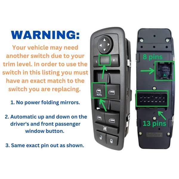 SWITCHDOCTOR Window Master Switch for 2009-2010 Dodge Journey, 2008-2012 Jeep