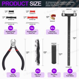 Swpeet 17Pcs Archery Bow String Tools Kit, Archery Nocking Buckle Plier, Bowstring Nock Sets Archery, T Shape Bow Square Ruler, Bow String Wax, Archery String Silencer, Bowstring Finger Protector