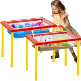 Uiifan 2 Sets Sensory Table Wood Sand Table Water Table Kid Outdoor Activity Table Gift for Kids Toddlers Christmas Special Classroom(Red and Yellow)