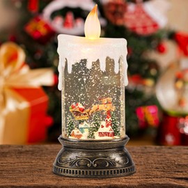 GenSwin Christmas Snow Globes with Music Timer and USB Rechargable Cable, Christmas Lantern Decorations Indoor, 1 Pcs Christmas Music Box with Santa Flying and Sleigh Reindeer for Decor