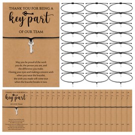 Huquary 25 Set Team Employee Appreciation Gifts Thank You Key Bracelet with Cards Inspirational Gifts Bulk, Thank You for Being a Key Part of Our Team CNA Week Gift for Nurse Staff Coworker Teacher