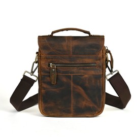 Handadsume Canvas + Genuine Leather Travel A4 Tote Satchel Messenger Cross-body One Shoulder Bag For Men Male FB144 (144 Brown)