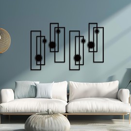 DUOOLN 4 Pcs Black Abstract Metal Wall Art, Minimalist Décor Single Line Art Wall Décor, 3D Textured Modern Geometrical Metal Wall Sculptures, for Living Room Bedroom Bathroom Study Room Home Decor