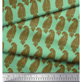 Soimoi Green Viscose Chiffon Fabric Brown Paisley Fabric Prints By metre 42 Inch Wide