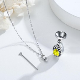 Urn Necklace for Ashes Teardrop/Heart Tree of Life Urn Necklace 925 Sterling Silver Birthstone Ash Pendant Necklace Cremation Memorial Jewellery for Women Men Pet, Sterling Silver