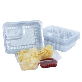 Arcccky Arcccky 200 Pcs 12oz Disposable Plastic Nacho Trays, 6" x 5" Clear Nacho Containers, 2 Compartment Food Serving Trays with Snack and Sauce Cheese Dip, Concession Stand Movie Night Parties Supplies