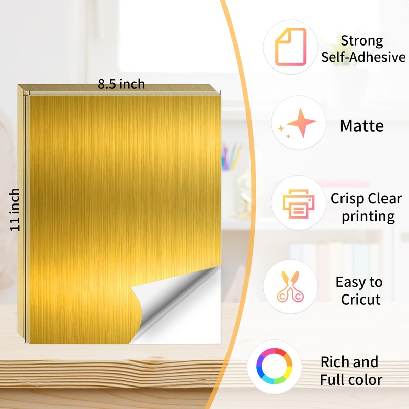 Gold Printable Sticker Paper, 20 Sheets Printable Holographic Gold Sticker