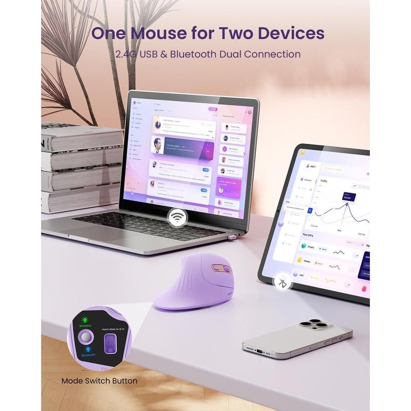 Mouse with - Wireless Vertical Multi Device Connection (Bluetooth or
