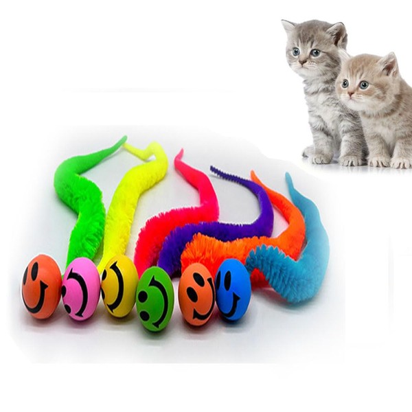 Herjiore Pack of 6 Funny Cat Toys, Bouncy Ball, Worm