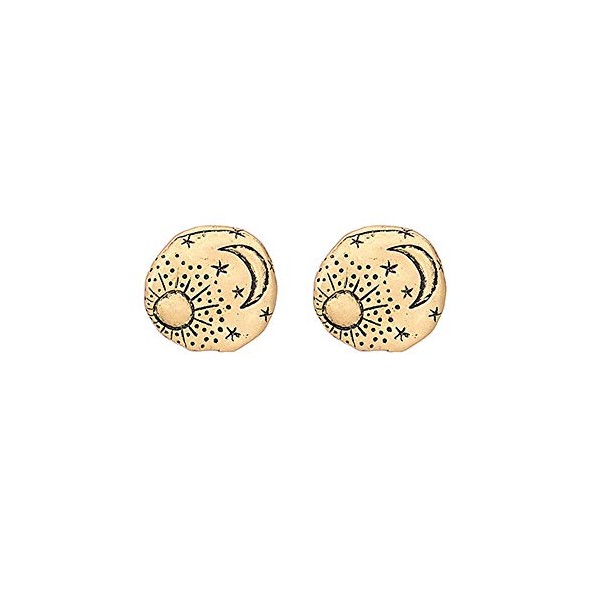Vintage Gold Silver Tiny Sun and Moon Planet Circle Stud