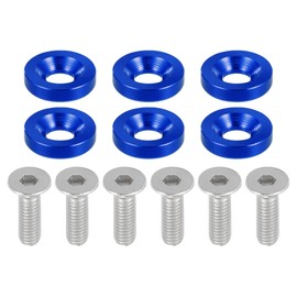 Motoforti Universal Finishing Countersunk Fender Bumper Washers, Gasket Screw Engine Bay Dress Up Fastener Kit for Motorcycle, M6, Aluminum Alloy, Blue, 6pcs