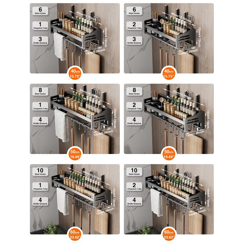 Vireldora utensil hanger, wall mounted kitchen rail with hooks, waterproof
