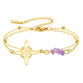Dreamtimes Amethyst Bracelet Elegant Witch's Knot Bracelet for Women Stainless Steel Witchcraft Chain Bracelets Natural Purple Irregular Beads Bracelets Wiccan Positive Energy Jewelry (GOLD-1)