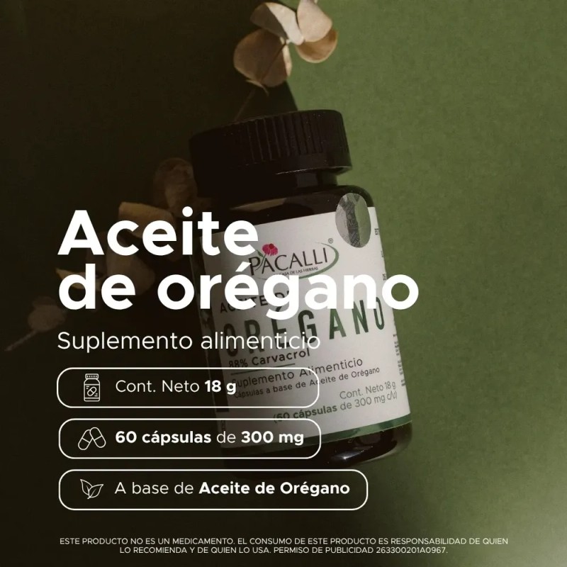 Pacalli Aceite De Orégano 88% Carvacrol · 60 Cápsulas