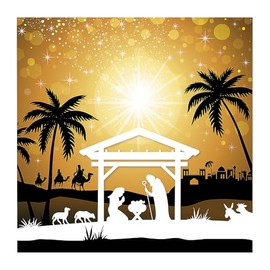 Fun Express 6 ft. Religious Nativity Silhouette Golden Lights Plastic Backdrop