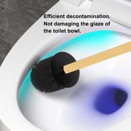 Toilet Brush and Holder Set Wall Mount or Freestanding KWQKEM Modern Toilet Bowl Cleaners Brush and Holder with Lid 304 Stainless Steel (Brushed Gold)