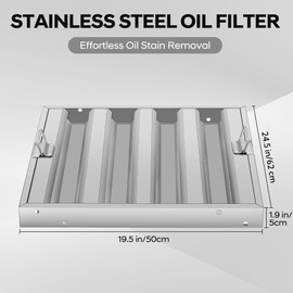 Hood Filters 19.5W x 24.5H Inch, 430 Stainless Steel, Commercial Kitchen Range Hood Baffle Grease Filter, 4 Groove, for Restaurant Exhaust Hood Systems, Easy to Clean (5 Pack)