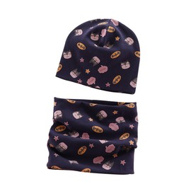 Makfort Children's Loop with Beanie Hat, Baby Scarves, Cotton Scarves, Winter Loop Scarf for Boys and Girls, Tibetan Blue