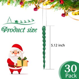 30 Pieces Plastic Icicle Twisted Plastic Icicle Christmas Ornaments Icicle Decoration Christmas Tree and Holiday Xmas Party Wedding Hanging (Dark Green,5.12 Inch)