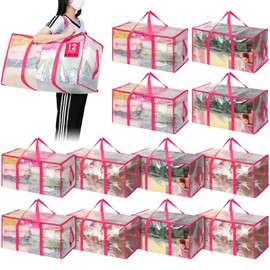 Aliceset 12-Pack Clear Moving Bags 90.84L Heavy Duty Extra Large Storage Totes with Reinforced Handles & Zippers, for Moving, College Dorm, Traveling(Pink)
