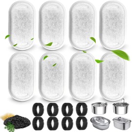 16Pcs Cat Water Fountain Filter, Pet Filters Replacement for 108Oz/3.2L&67Oz/2L&135Oz/4L Stainless Steel Pet Water Drinking Fountain, Replacement Filters for Pet Drinking (8 Filters & 8 Sponges)