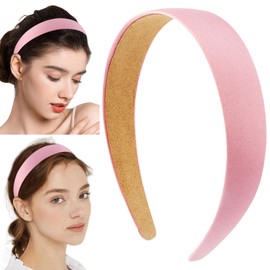 SuPoo Satin Headbands Pink Silk Headbands for Women Girls 1.1 inch Hard Head Band Non Slip Fashion DIY Hair Band Hoop Trendy y2k Hair Accessories Diademas Para Mujer Simple Solid Hairbands