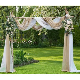 WARM HOME DESIGNS Wedding Arch Draping Fabric Bundle Has 2 144 Inch (12 Feet) Scarves in White & Brown Fabric Color for Wedding Fabric, Wedding Ceremony or Wedding Decoration. AD White & Taupe 144”