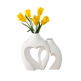Heart Shaped Resin Vase Set of 2 – White Minimalist Nordic Vases for Table Centerpiece, Wedding, Living Room, Dining Room, Office & Home Decoration