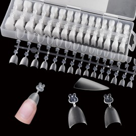 Nail Tips, Oval Short S, Half Tip, Half Paste, Double Sided Mat, Fake Nails, Ultra Thin, 12 Sizes, Set of 300, Non-Sanding, Full Coverage, Plain Tip, Clear Tip, For Practice