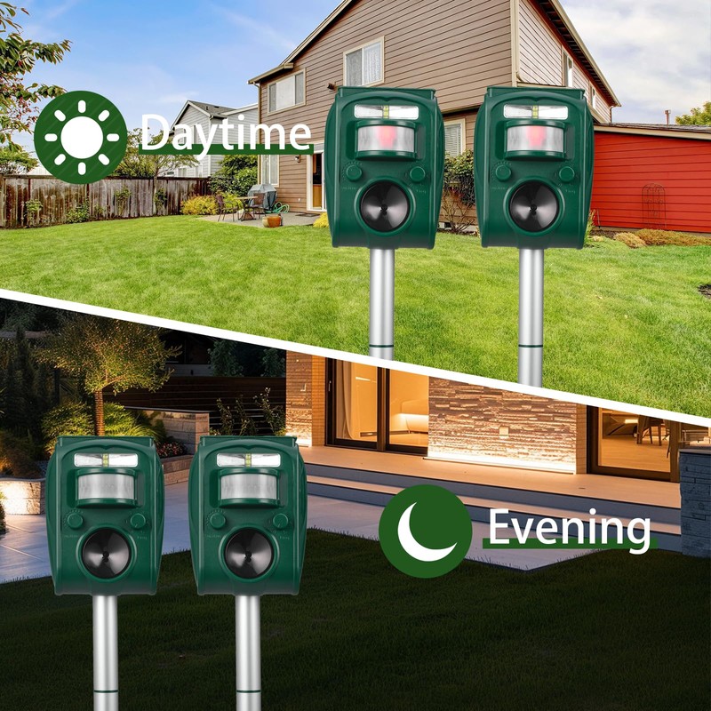 2 Pack Solar Ultrasonic Animal Repellent Outdoor, Motion Activated Cat