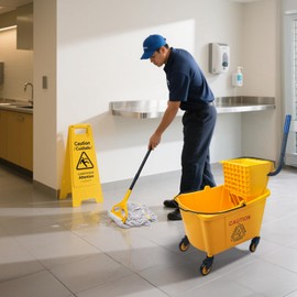 KeFanta 35 Quart Commercial Mop Bucket with Side Press Wringer on Wheels,Yellow,Include Heavy Duty Industrial Mop for Floor Cleaning,Household,Business,Restaurants and Janitorial Use