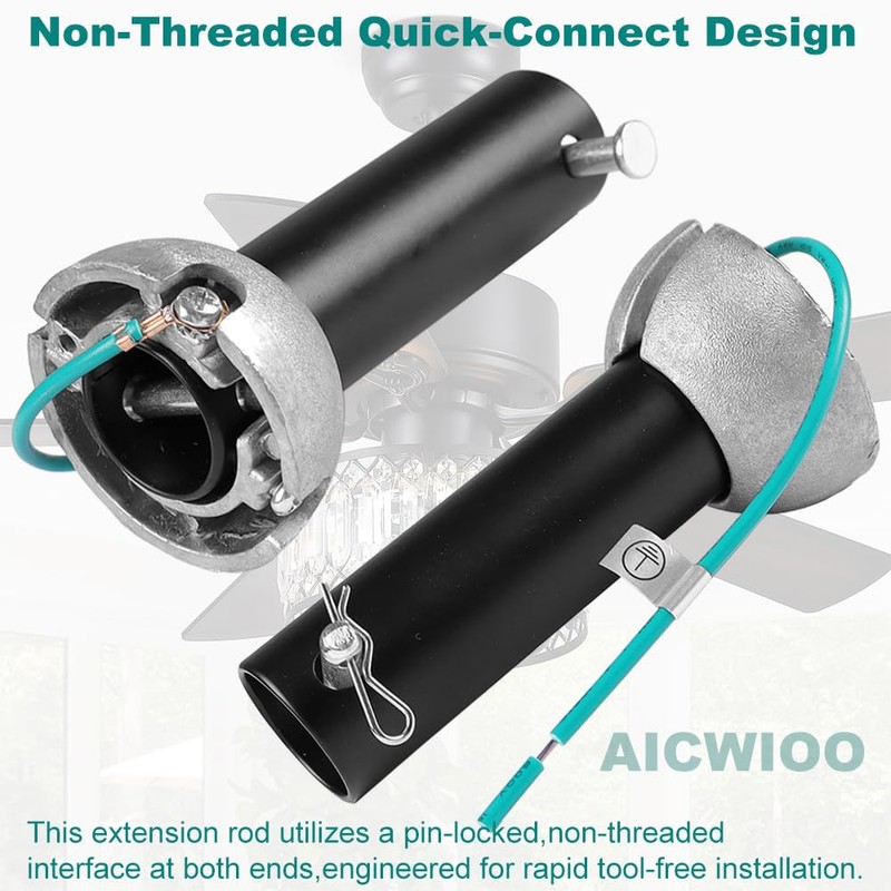 4 inch Black Ceiling Fan Downrod with Hanger Ball Assembly,1-inch