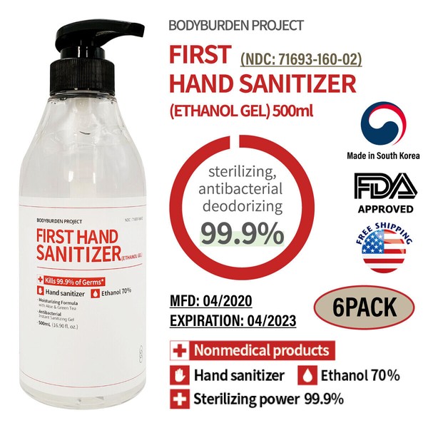 Bodyburden Hand Sanitizer (70% Alcohol Ethanol Gel) 16.9 oz (6 PACK)