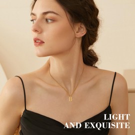 14K Gold Plated Initial Necklaces for Men Women - Gold Stainless Steel Letter Necklaces - Alphabet B Pendant Wide Cuban Chain Necklaces Jewellery Gifts