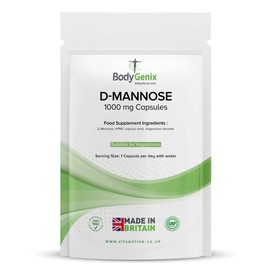 Bodygenix D-Mannose 1000mg Capsules High Strength UTI Treatment Immune System Support Vegan Food Supplement - 60 Capsules 2 Month Supply