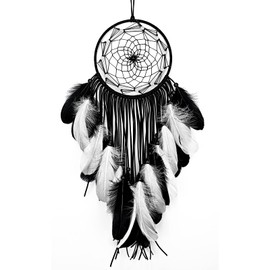 WisePoint Dream Catcher, Handwoven Dream Catcher Kit Wall Hanging Decorations Ornaments with Feathers and Beads Pendant, Wall Decor Dream Catchers for Bedroom and Living Room (black + white)