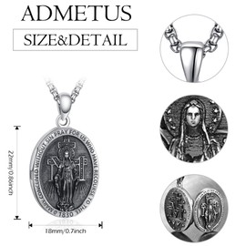 ADMETUS Miraculous Medal Locket Necklace Sterling Silver Virgin Mary Locket Necklace for Women Oval Virgin Mary Pendant Protection Jewellery Religious Gifts for Men