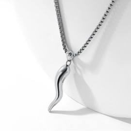 DOTBJ Italian Horn Necklace for Men Women 925 Sterling Silver Cornicello Corno Cornetto Pendant with Stainless Steel Chain 22"+2"