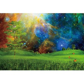 shensu Vinyl 7x5ft Enchanted Landscape Scenery Backdrop Meadow Grass Butterfly Starry Sky Dreamy Universe Scene Photography Background Party Decor Kids Girls Boys Adults Photoshoot Studio Props, Green