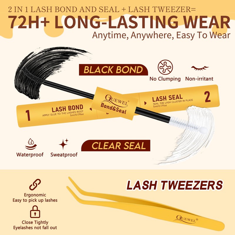 QUEWEL Lash Clusters Kit with Bottom Lashes, Cluster Lashes Kit