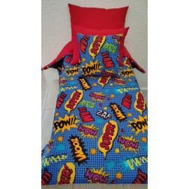 Handmade 4pc Comic Superhero Red Bedding Set Handmade for 18" Boy Doll Blanket Pillows