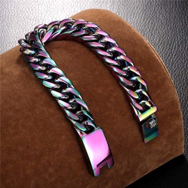 ROWIN&CO Stainless Steel Cuban Link Bracelet for Men Metal Wrist Bracelets Black/18K Gold Plated/Rainbow Wristchain for Male Women, Hip hop Jewelry Thick Bracelet Chain, W: 16mm, L: 8"/8.5"/ 9.5"