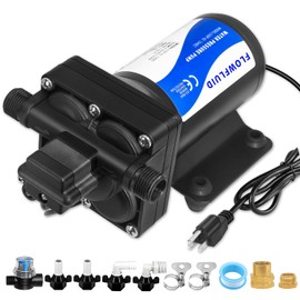 FlowFluid 110V AC Water Pressure Booster Pump for RV,70PSI 5GPM Camper Transfer with Plug,On Demand Self-Priming Water Pump with Filter for Kitchen Irrigation Spray Hose Garden Hose Marine Yacht